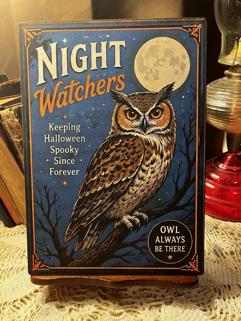 Halloween, Owl, Night Watchers, Retro Handcrafted Plaque